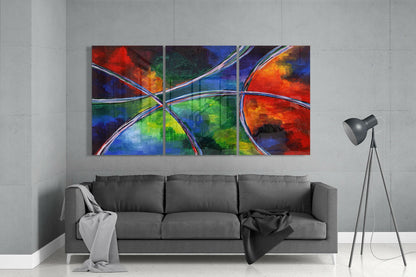 Crossing Arcs Multicolor Abstract Glass Wall Art