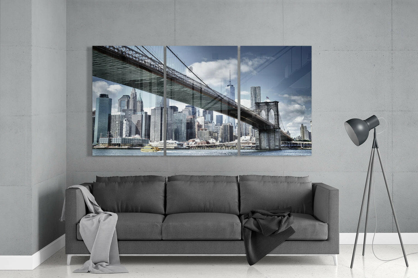 Suspension Bridge City Skyline Glass Wall Art