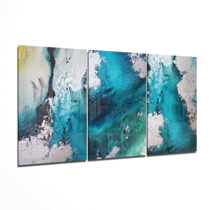 Turquoise Poured Paint Ocean Wave Glass Wall Art