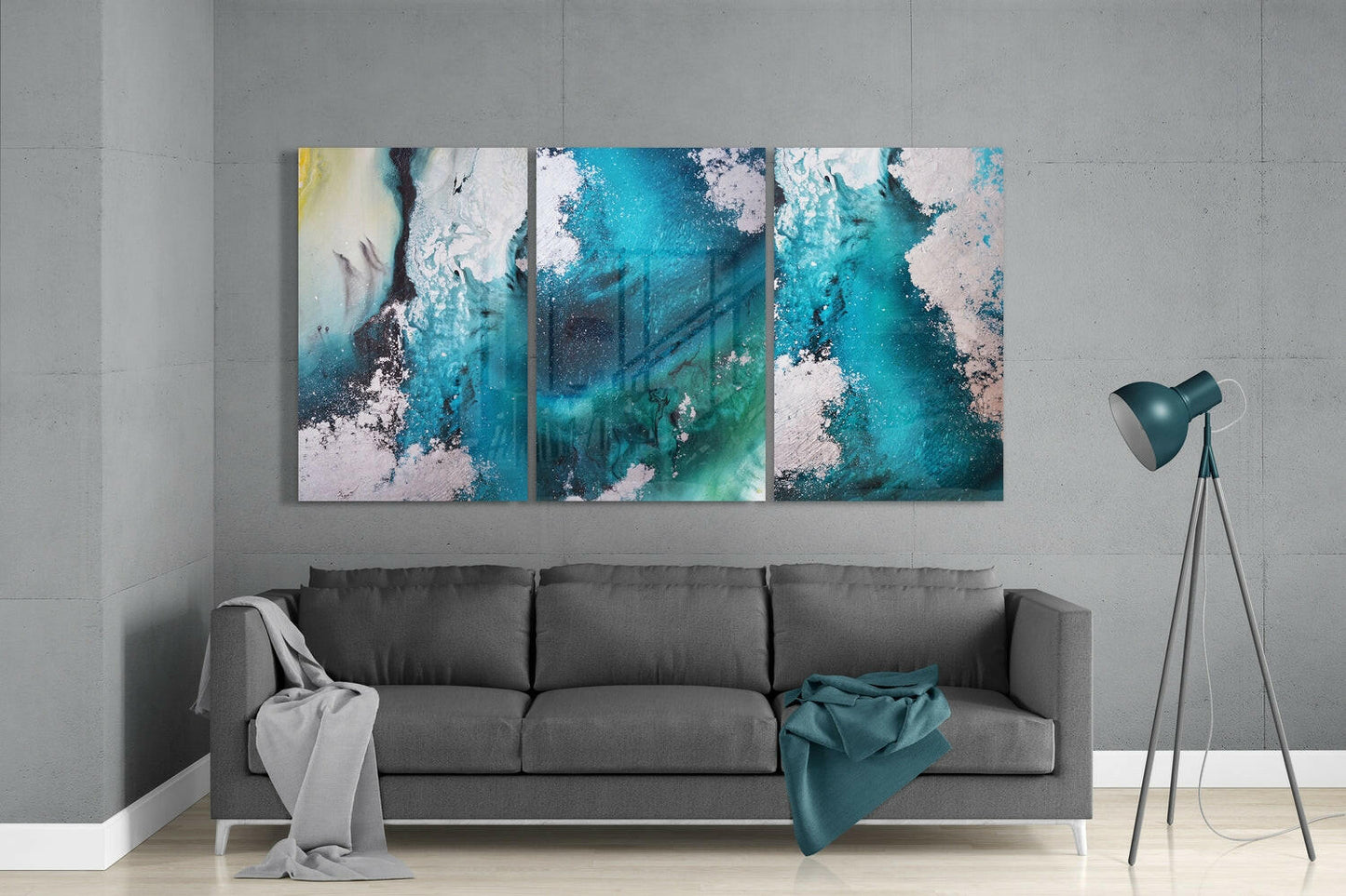Turquoise Poured Paint Ocean Wave Glass Wall Art