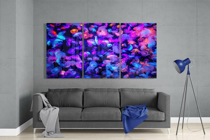Neon Jellyfish Swarm Triptych Glass Wall Art
