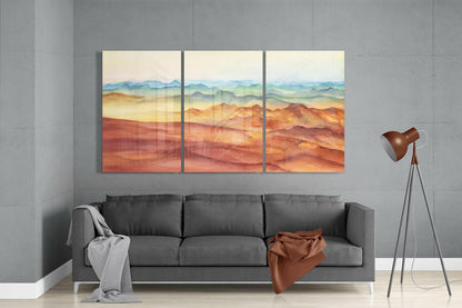 Watercolor Rust Dunes and Blue Hills Glass Wall Art