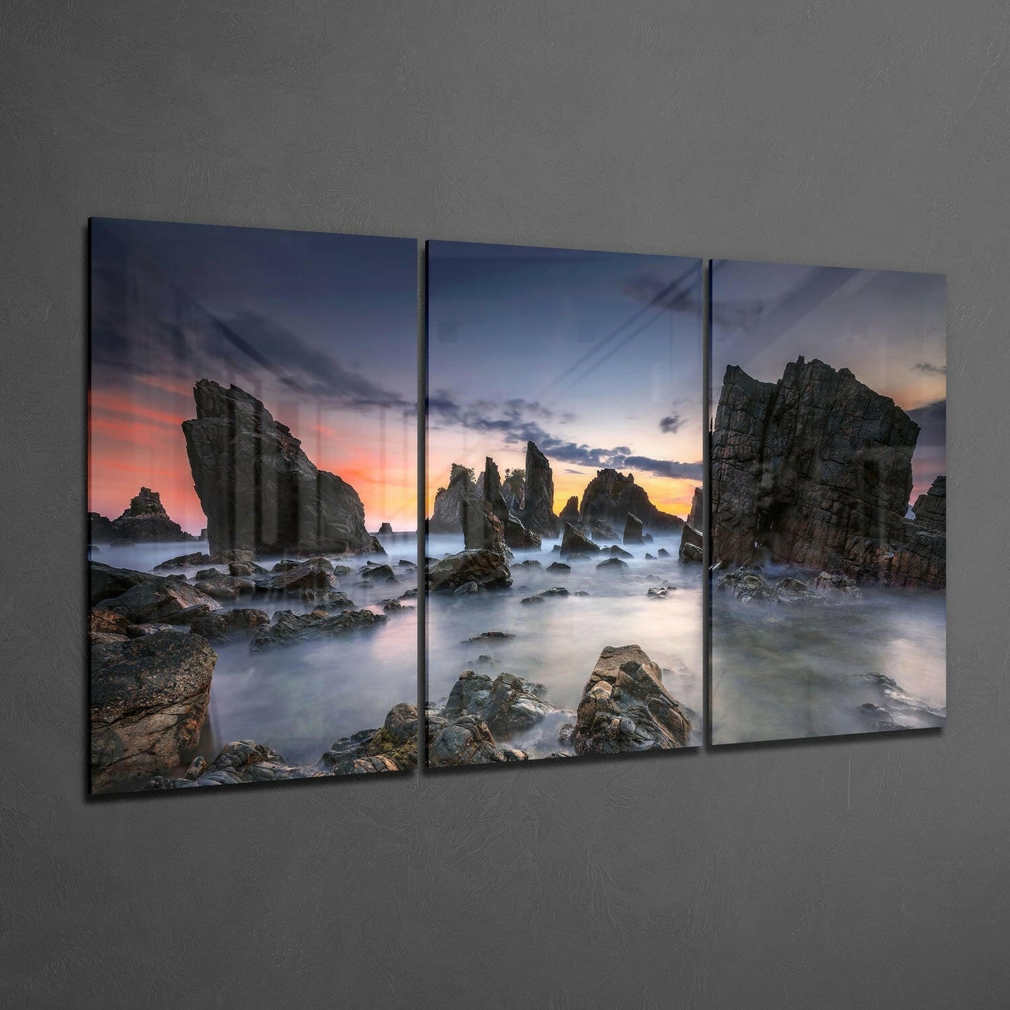 Jagged Sea Stacks At Twilight Glass Wall Art