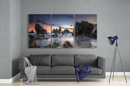 Jagged Sea Stacks At Twilight Glass Wall Art