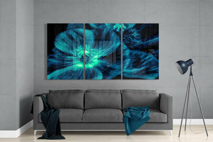Glowing Turquoise Poppy Close Up Glass Wall Art