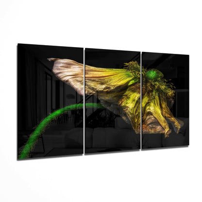 Wilting Yellow Poppy On Black Glass Wall Art