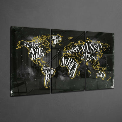 Typographic Continent Names World Map Glass Wall Art