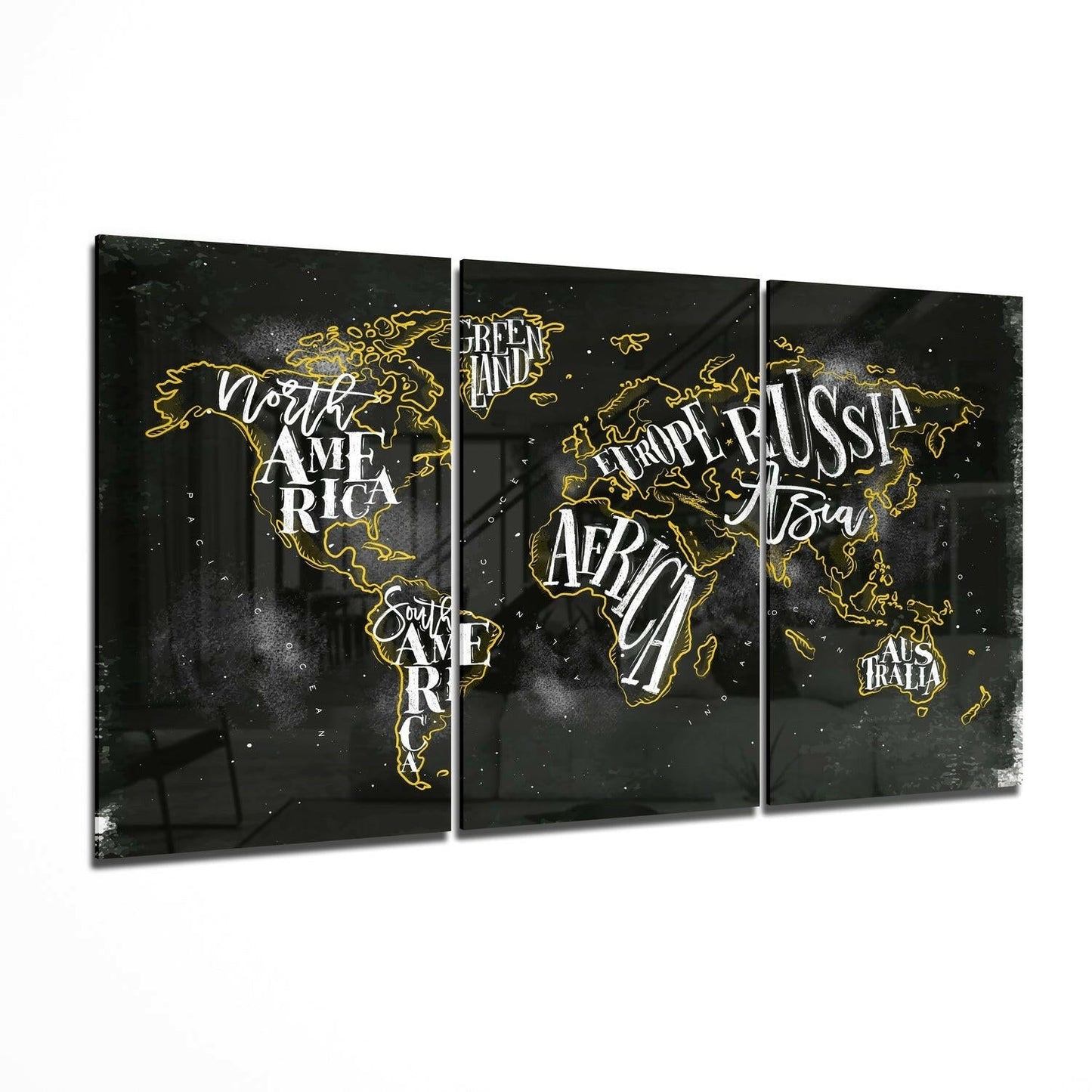 Typographic Continent Names World Map Glass Wall Art