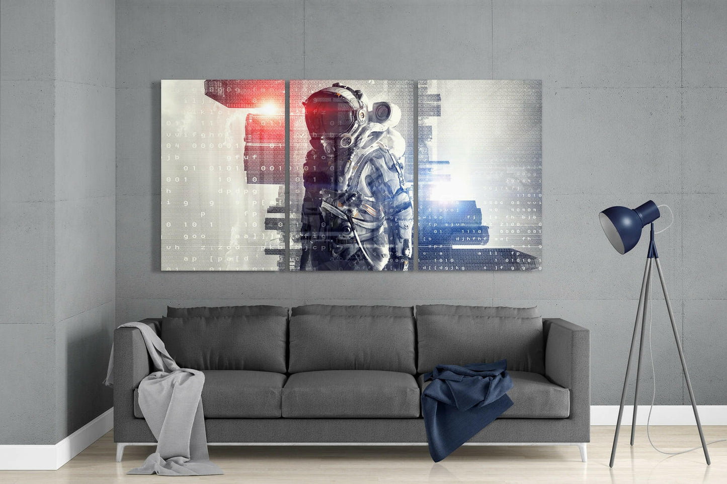 Binary Code Astronaut Glass Wall Art