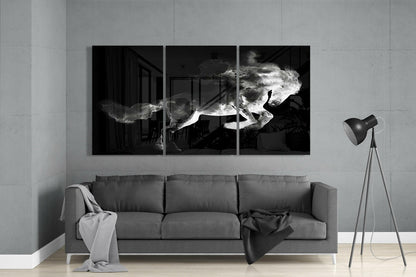 Black Smoke Horse Triptych Glass Wall Art