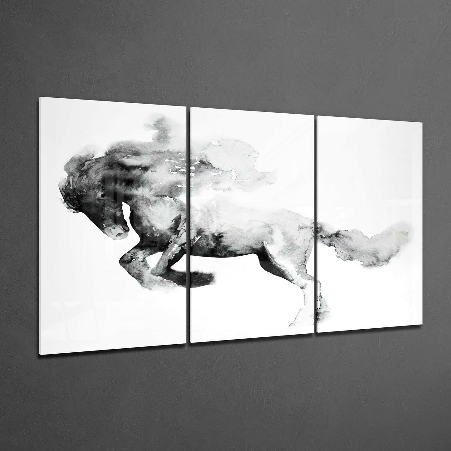 Ink Wash Horse Triptych Glass Wall Art