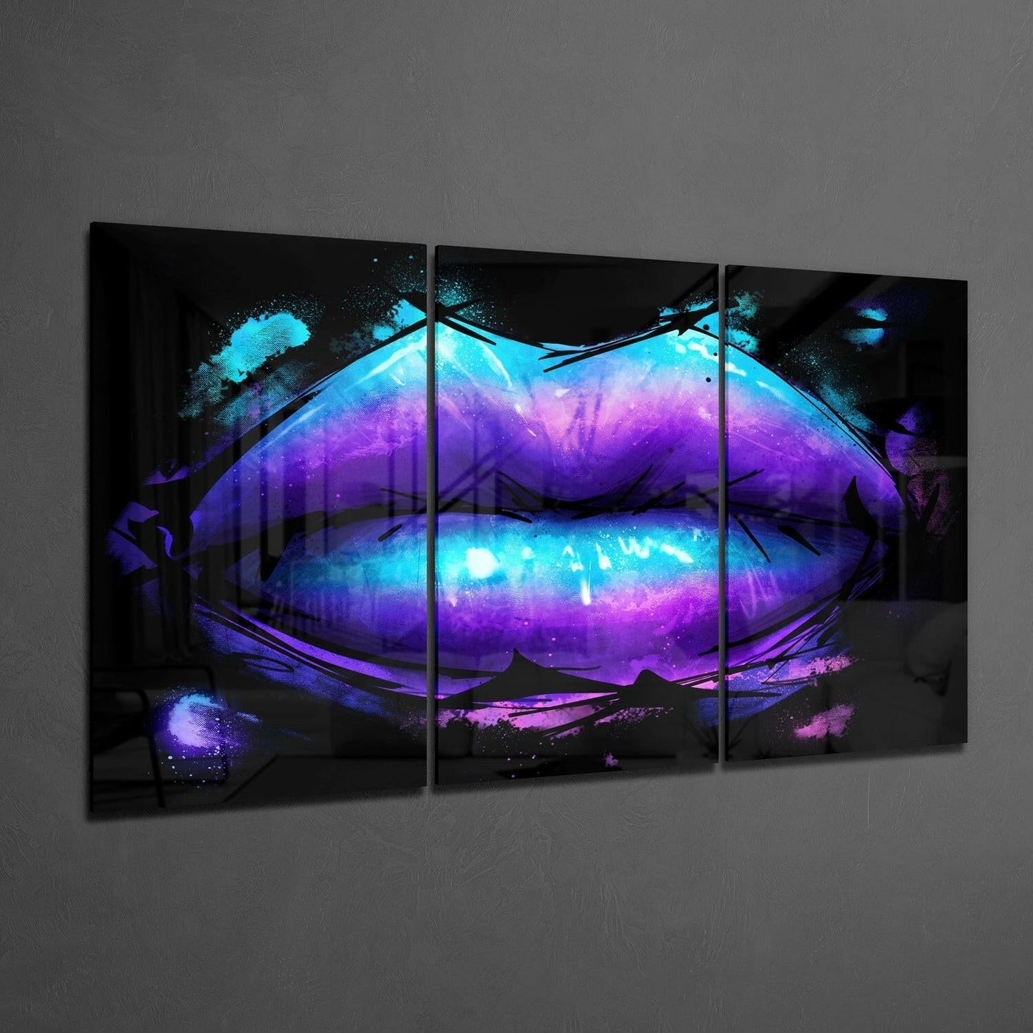 Purple Blue Galaxy Lips Glass Wall Art