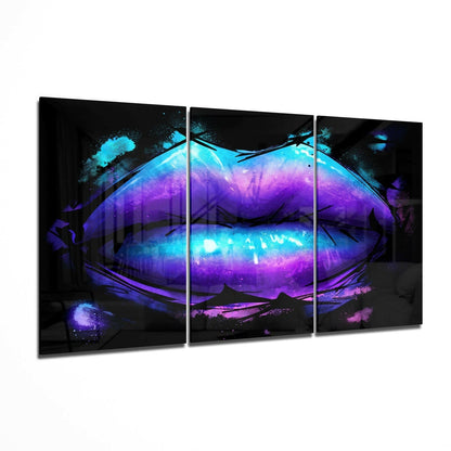 Purple Blue Galaxy Lips Glass Wall Art