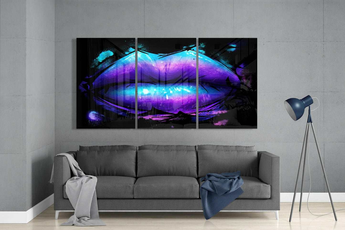 Purple Blue Galaxy Lips Glass Wall Art