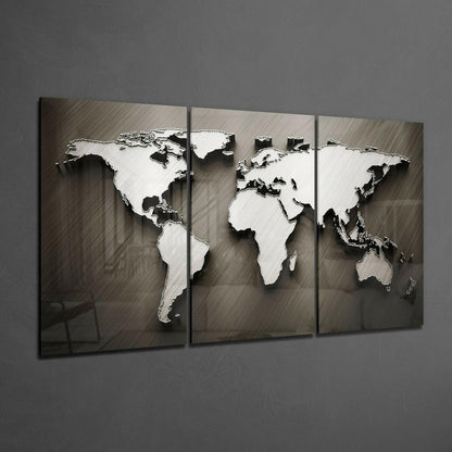 Embossed Bronze World Map Glass Wall Art