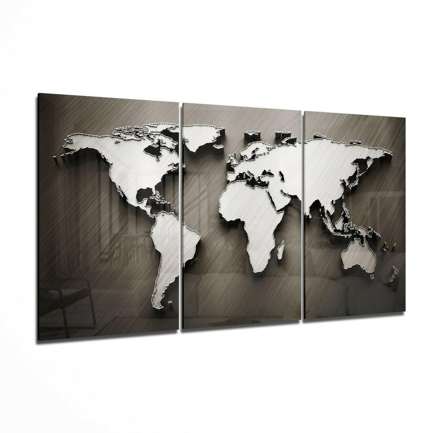 Embossed Bronze World Map Glass Wall Art