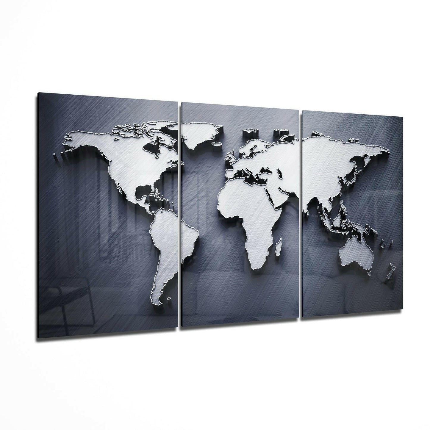 Metallic Silver 3D World Map Glass Wall Art
