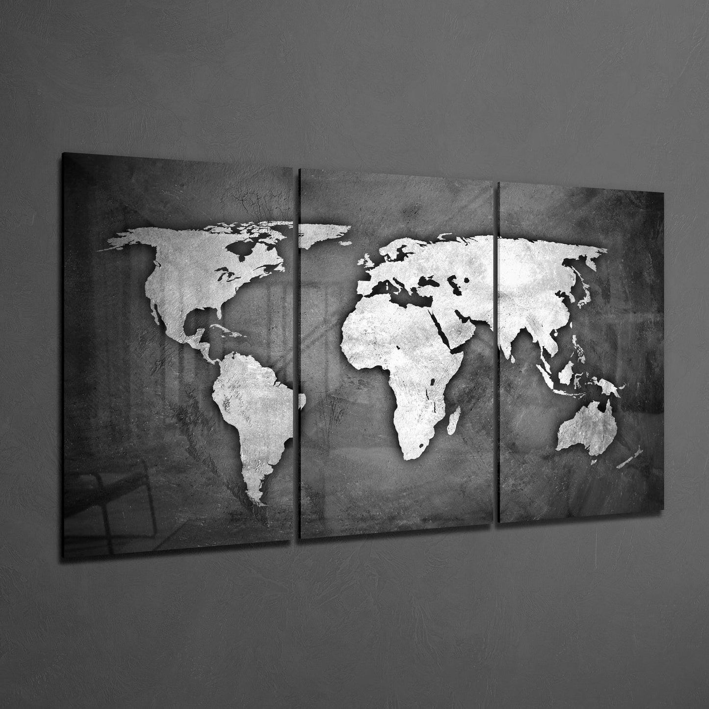 Concrete Textured World Map Glass Wall Art