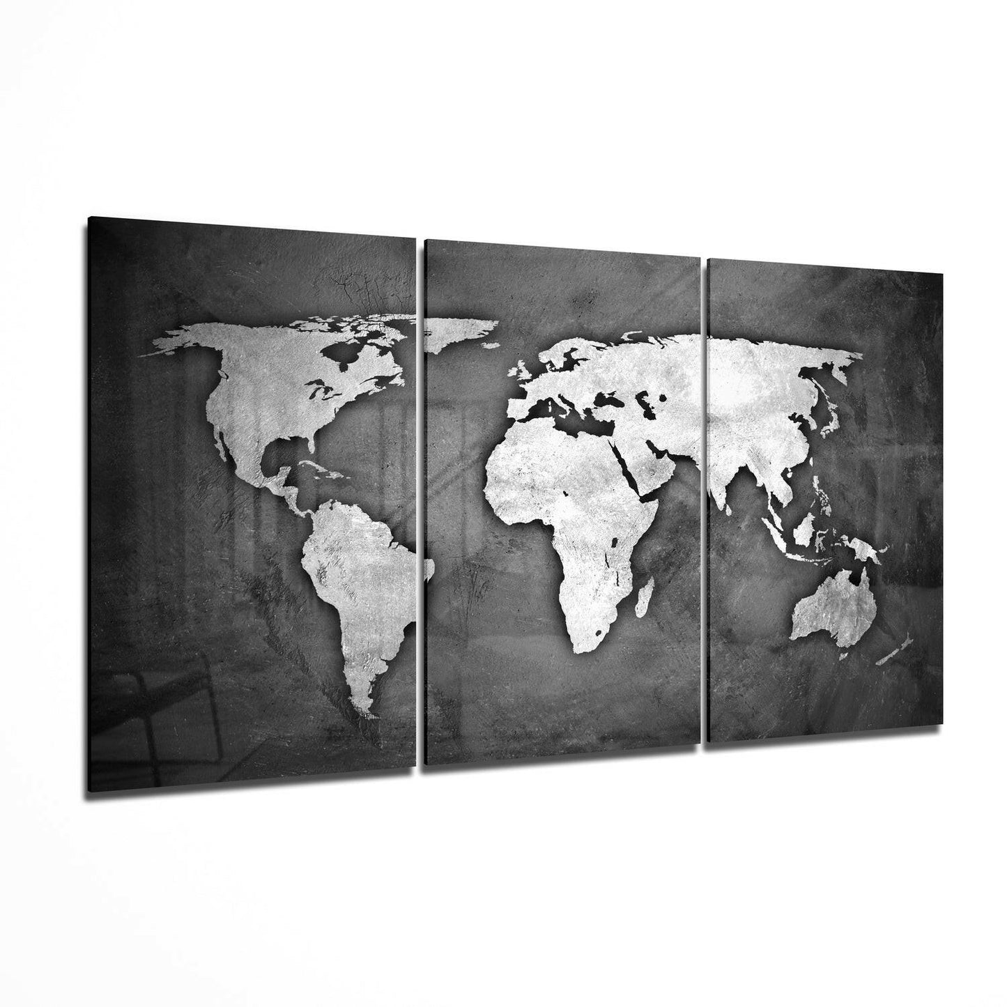 Concrete Textured World Map Glass Wall Art