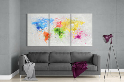 Watercolor Splatter World Map Glass Wall Art