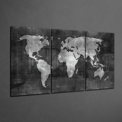 Silver Chalkboard World Map Glass Wall Art