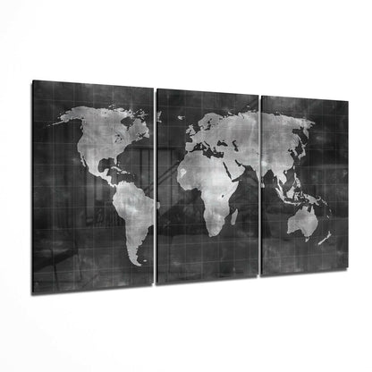 Silver Chalkboard World Map Glass Wall Art