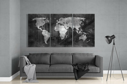 Silver Chalkboard World Map Glass Wall Art