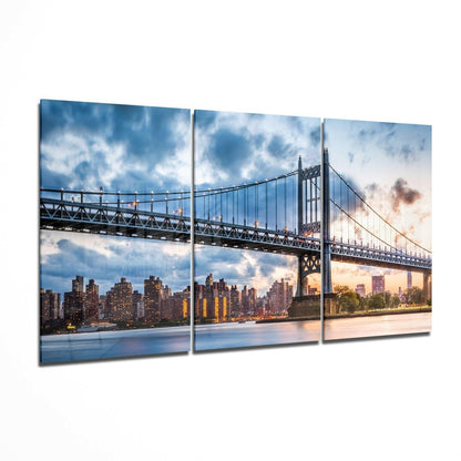 Twilight Bridge Over River Glass Wall Art