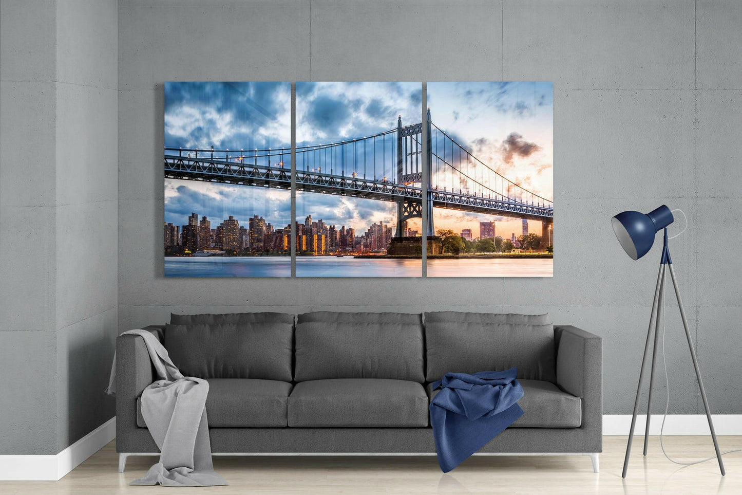 Twilight Bridge Over River Glass Wall Art