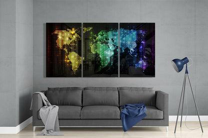 Neon Dotted LED World Map Glass Wall Art