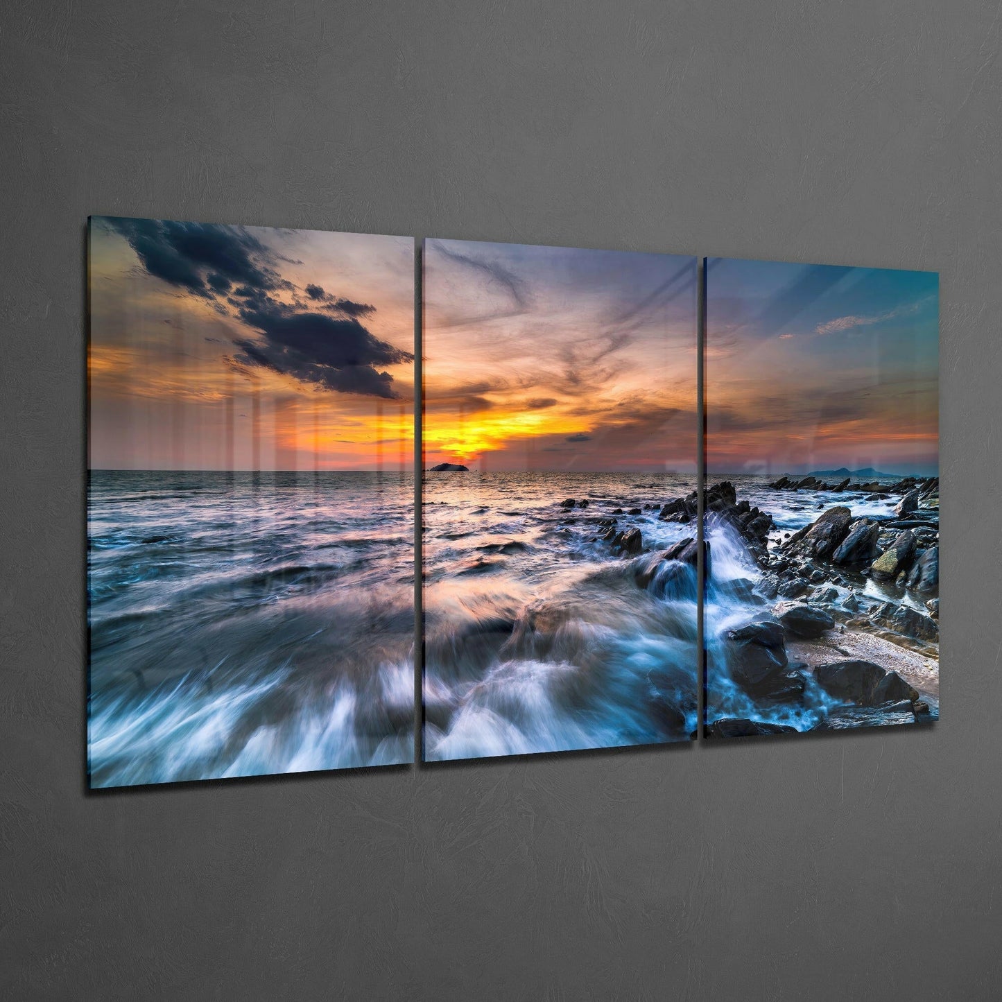 Rocky Coast Dusk Long Exposure Glass Wall Art
