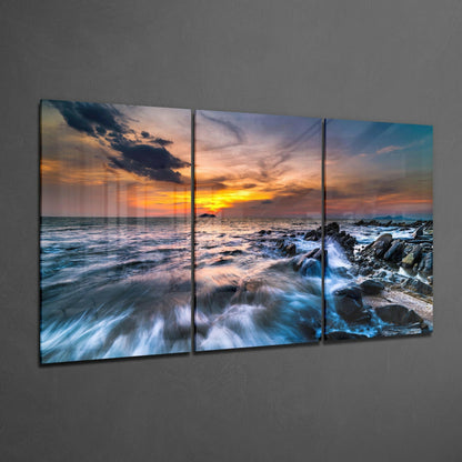 Rocky Coast Dusk Long Exposure Glass Wall Art
