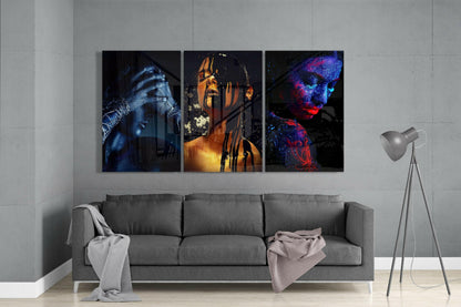 Neon Body Paint Portrait Trio Glass Wall Art