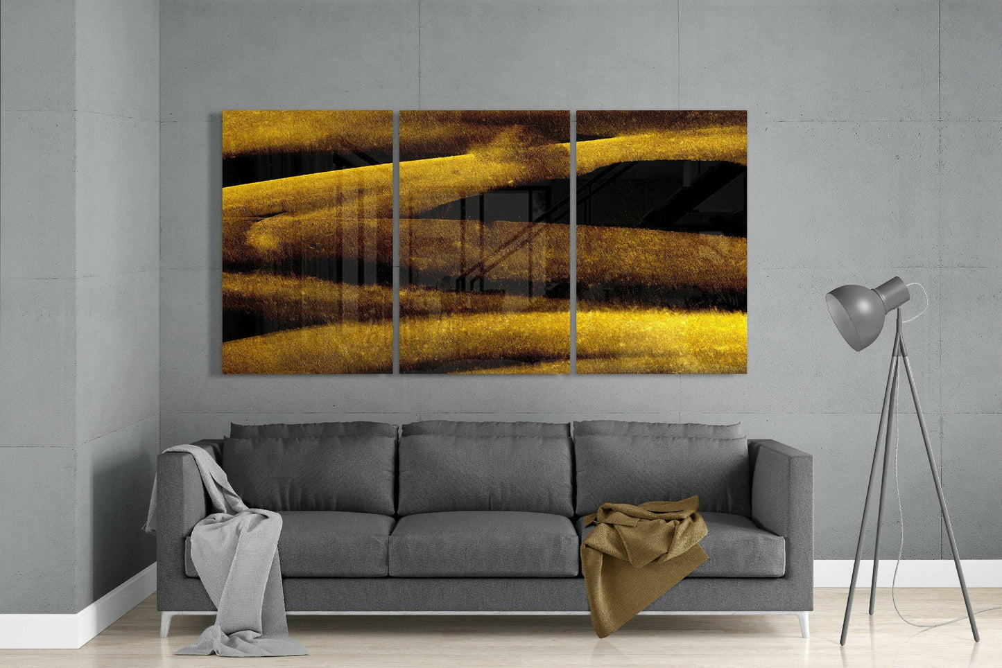Horizontal Gold Dune Bands Abstract Glass Art