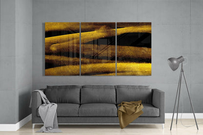 Horizontal Gold Dune Bands Abstract Glass Art
