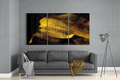Golden Petal Swirl on Black Abstract Glass Art