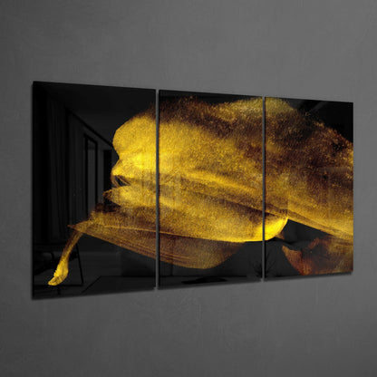 Golden Petal Swirl on Black Abstract Glass Art