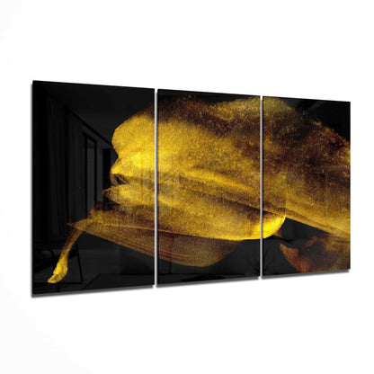 Golden Petal Swirl on Black Abstract Glass Art