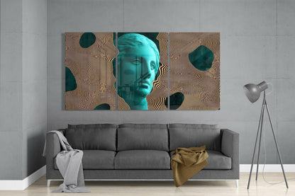 Turquoise Bust Wavy Lines Glass Wall Art