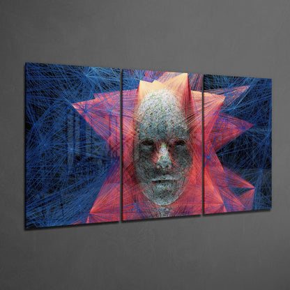 Red And Blue String Art Face Glass Wall Art