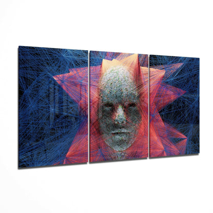 Red And Blue String Art Face Glass Wall Art