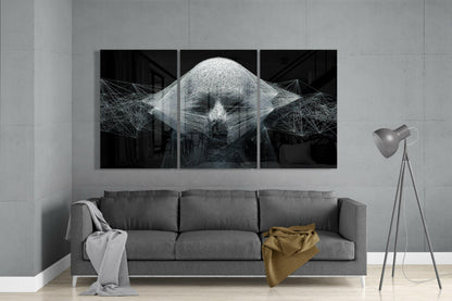 White String Art Face On Black Glass Wall Art