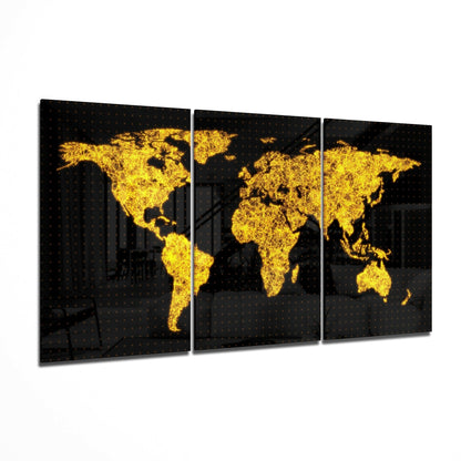 Glowing Gold Wire World Map Glass Wall Art