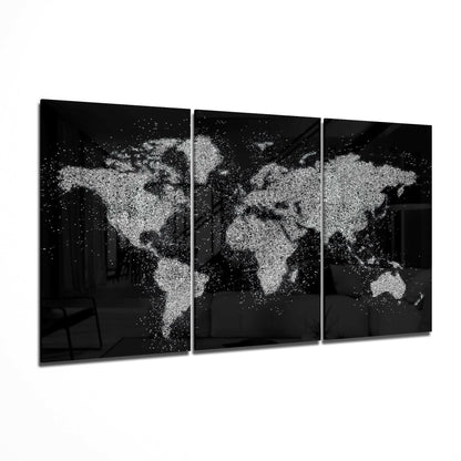 White Paint Splatter World Map Glass Wall Art