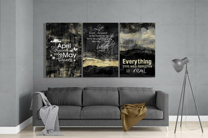 Black Gold Inspirational Quotes Trio Glass Wall Art