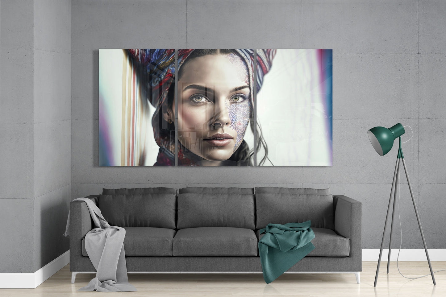 Headscarf Woman Lace Face Paint Glass Wall Art