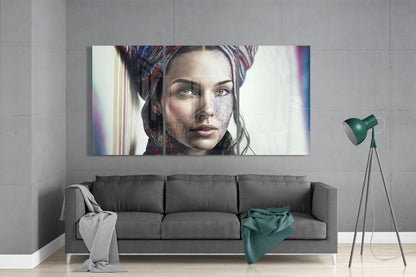 Headscarf Woman Lace Face Paint Glass Wall Art