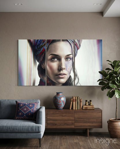Headscarf Woman Lace Face Paint Glass Wall Art