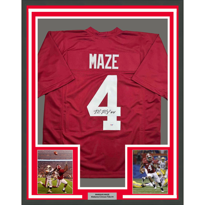 Framed Autographed/Signed Marquis Maze 35x39 Alabama Red College Football Jersey PSA COA