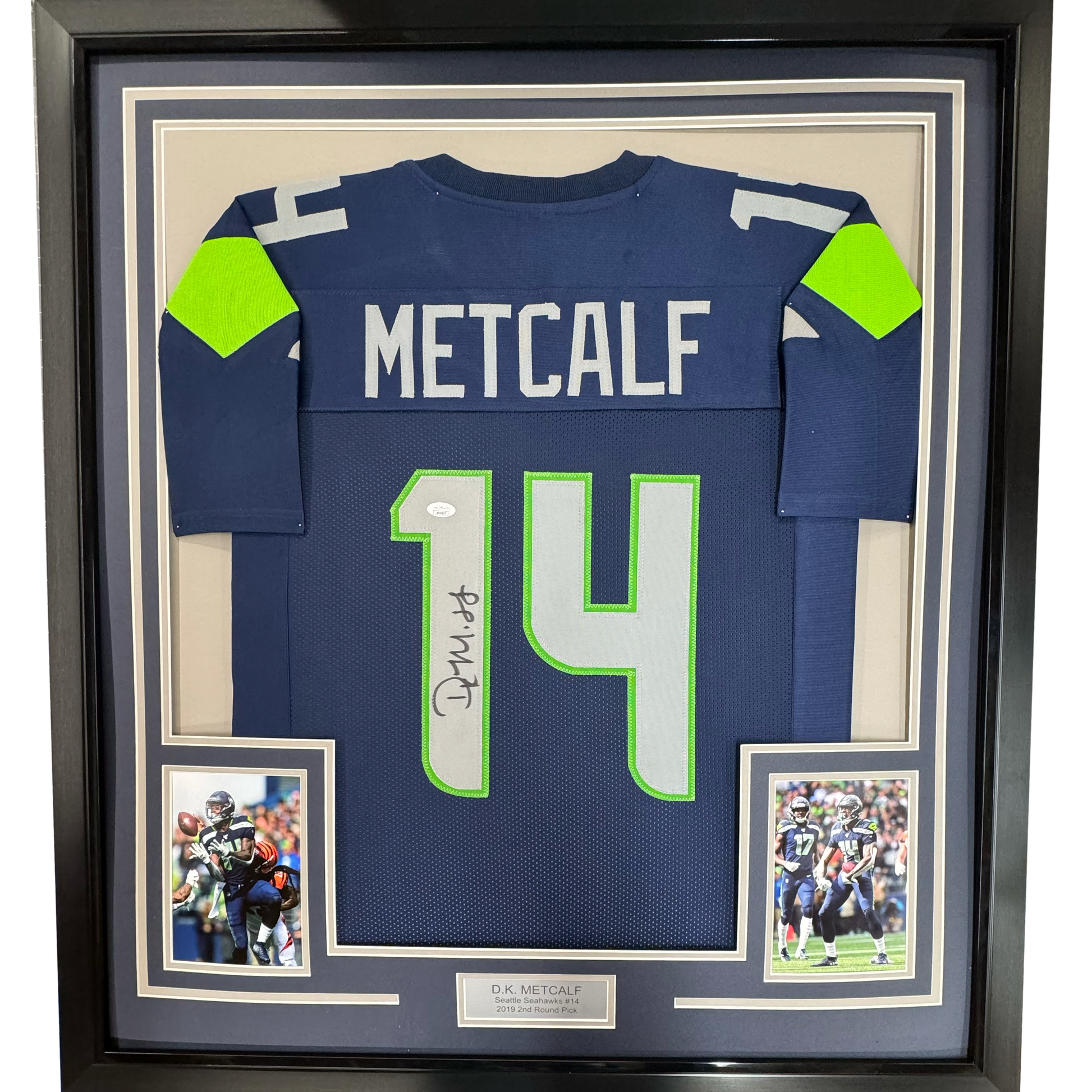 Seattle Dk Metcalf Memorabilia Framed Autographed/Signed DK Metcalf 35x39 Seattle Blue